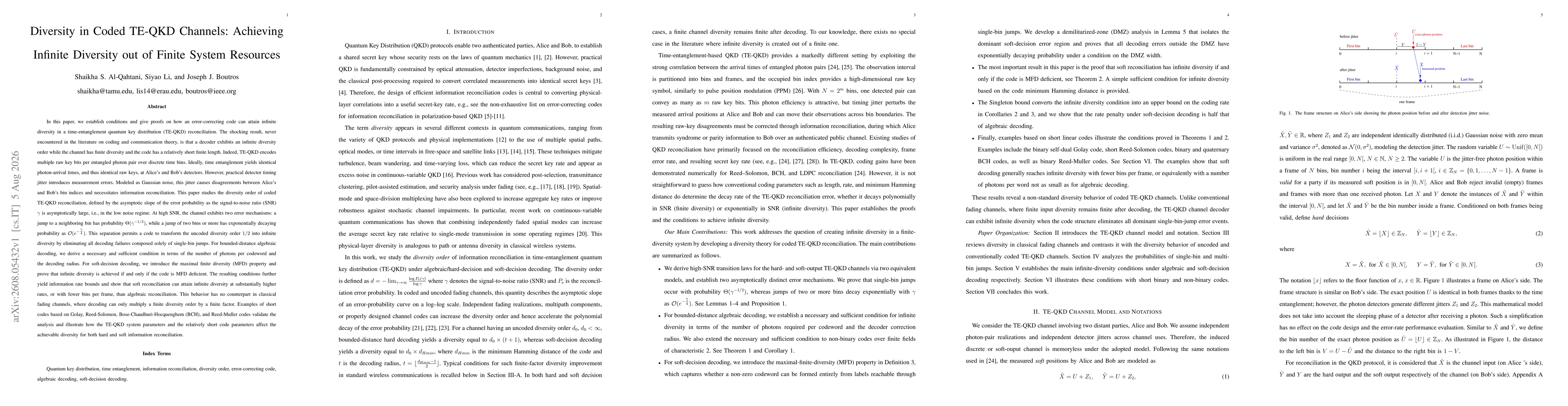 Thumbnail for Diversity in Coded TE-QKD Channels: Achieving Infinite Diversity out of Finite System Resources