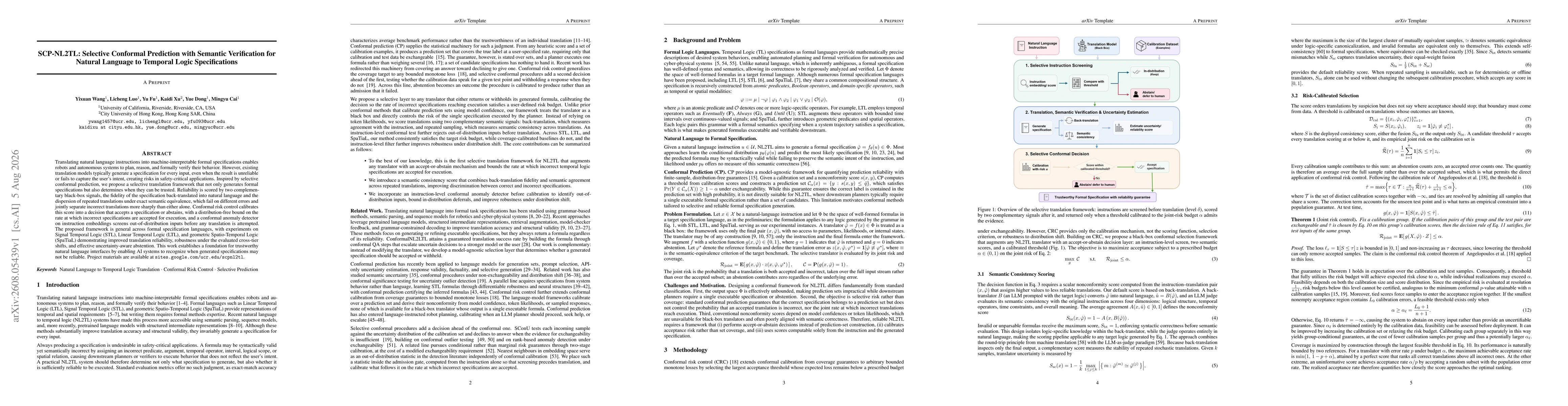 Thumbnail for SCP-NL2TL: Selective Conformal Prediction with Semantic Verification for Natural Language to Temporal Logic Specifications