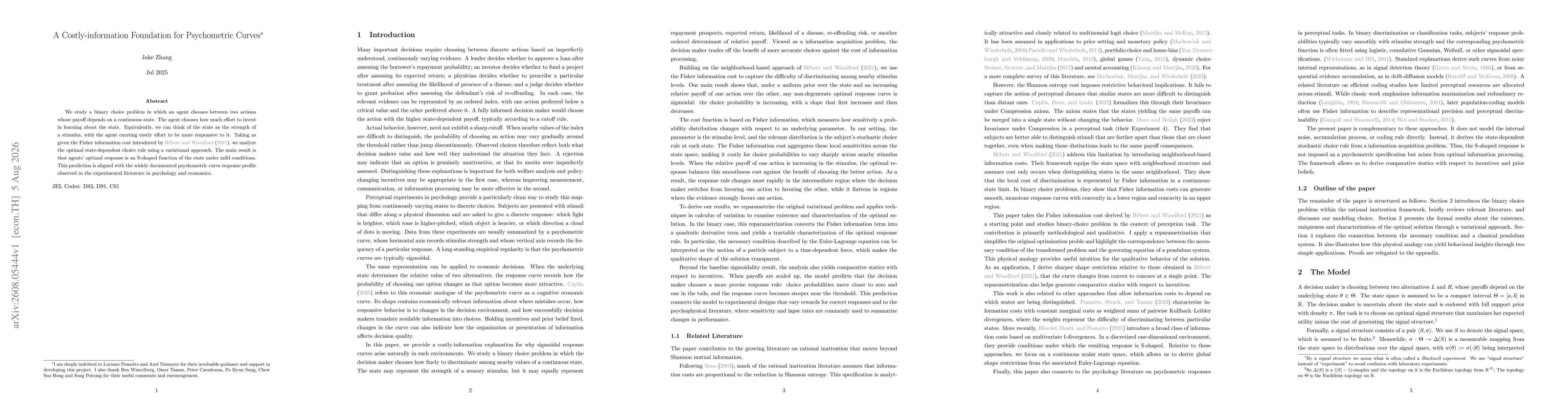 Thumbnail for A Costly-information Foundation for Psychometric Curves