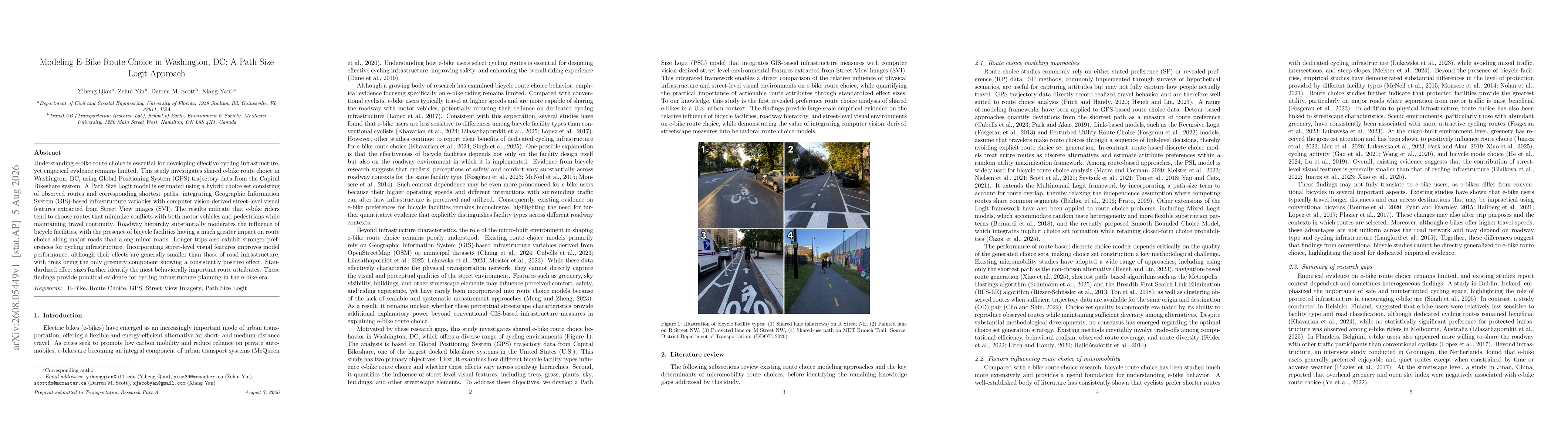 Thumbnail for Modeling E-Bike Route Choice in Washington, DC: A Path Size Logit Approach