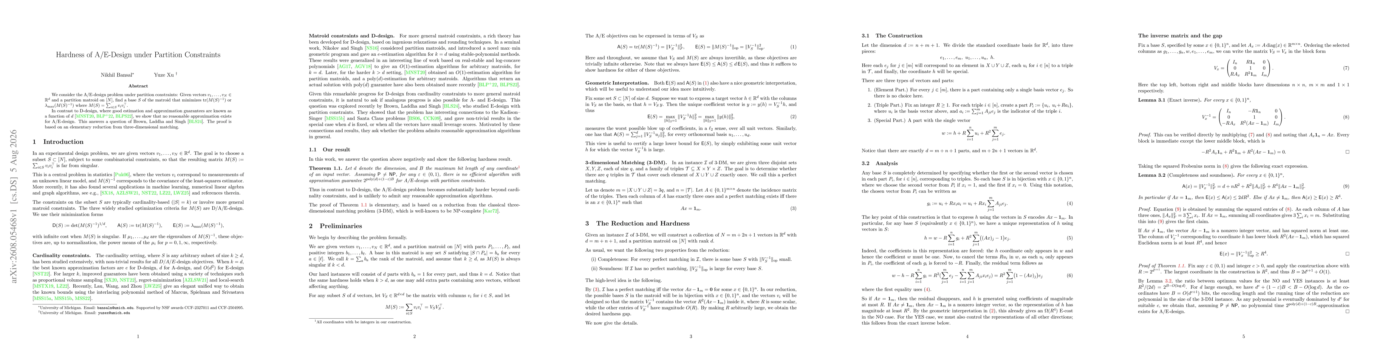 Thumbnail for Hardness of A/E-Design under Partition Constraints
