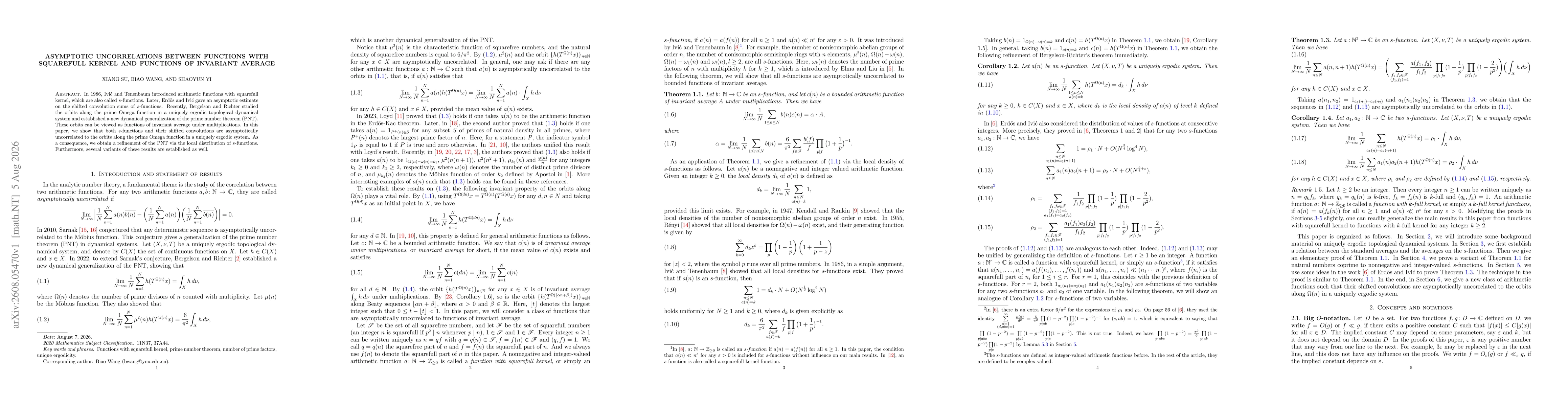 Thumbnail for Asymptotic uncorrelations between functions with squarefull kernel and functions of invariant average