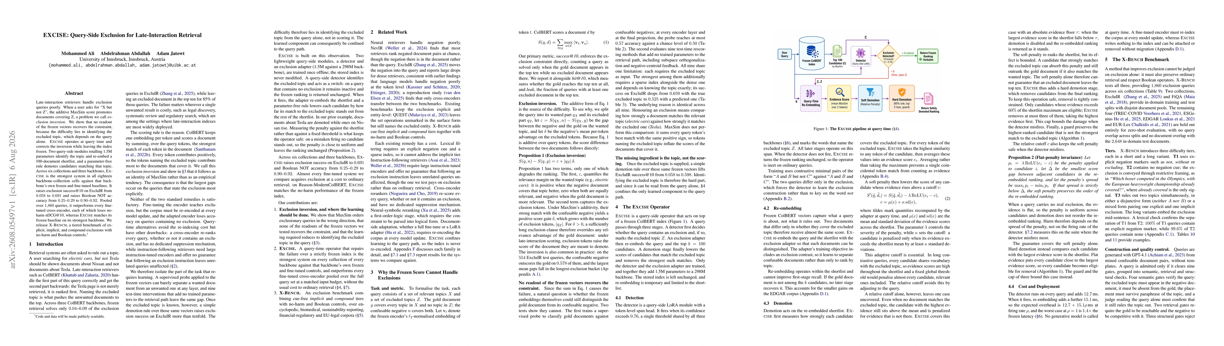 Thumbnail for EXCISE: Query-Side Exclusion for Late-Interaction Retrieval