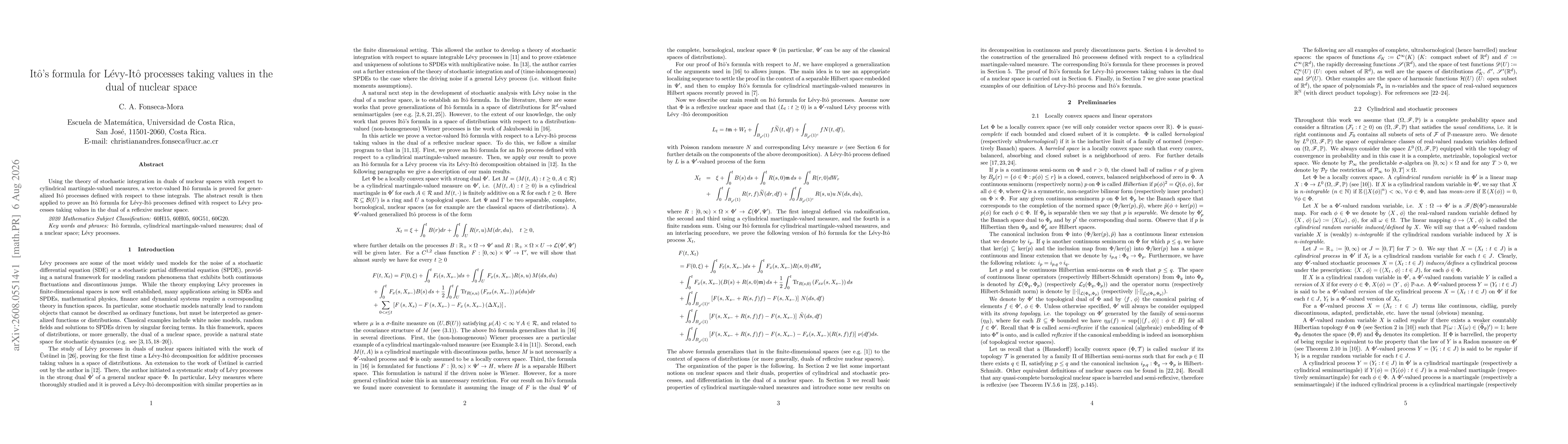 Thumbnail for Itô's formula for Lévy-Itô processes taking values in the dual of nuclear space