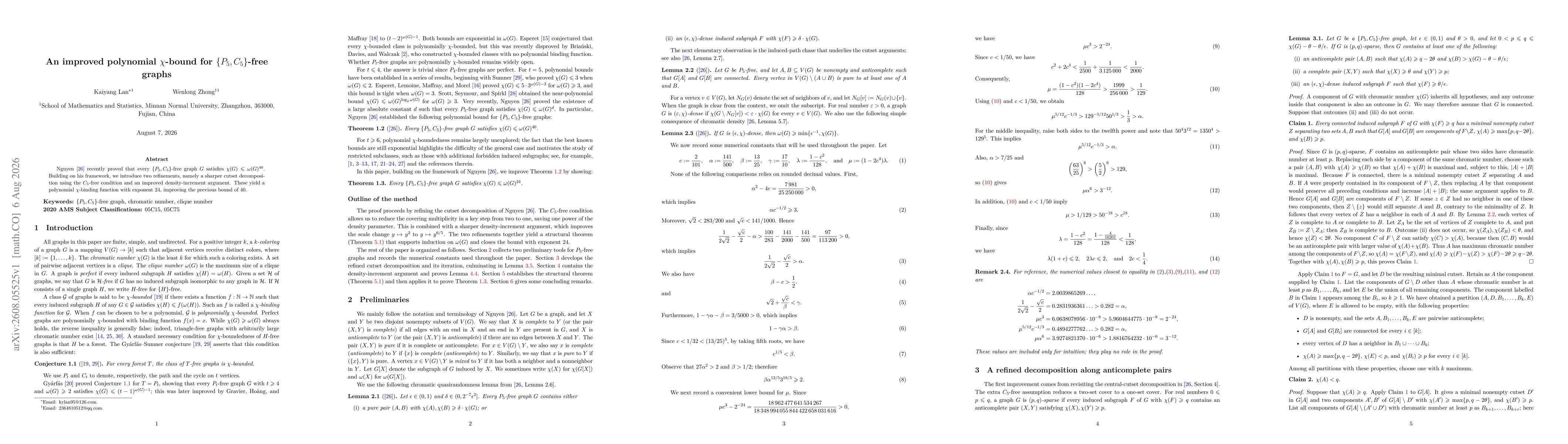 Thumbnail for An improved polynomial $χ$-bound for $\{P_5,C_5\}$-free graphs