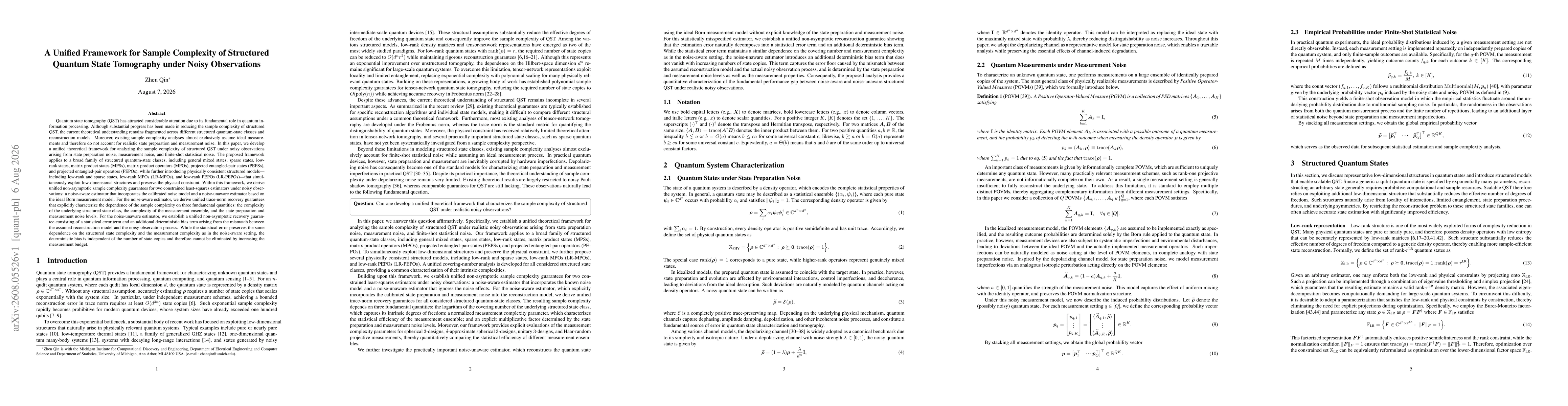 Thumbnail for A Unified Framework for Sample Complexity of Structured Quantum State Tomography under Noisy Observations