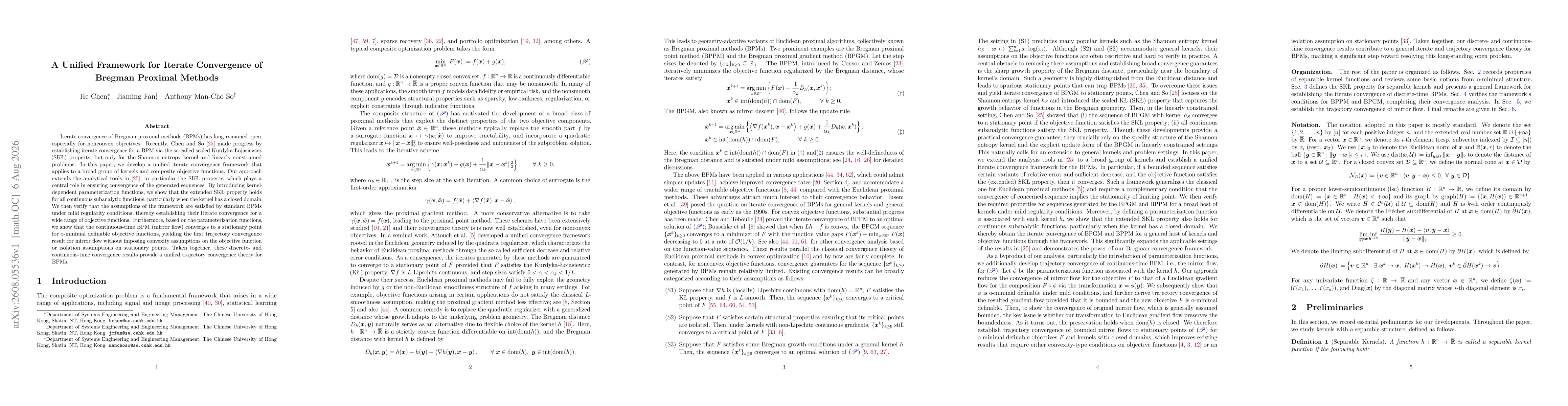 Thumbnail for A Unified Framework for Iterate Convergence of Bregman Proximal Methods