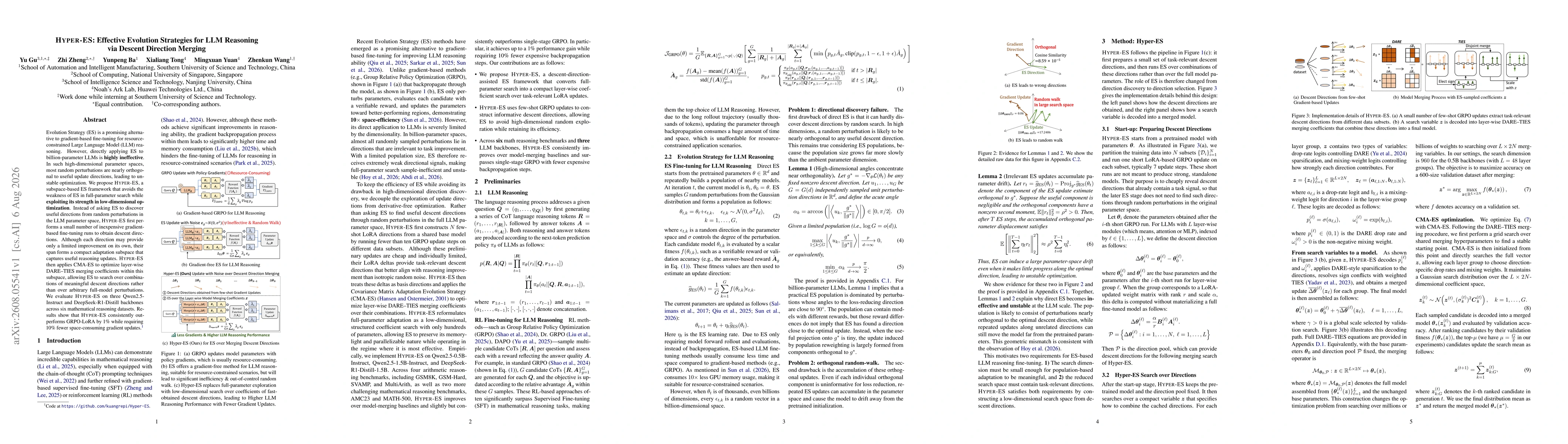 Thumbnail for Hyper-ES: Effective Evolution Strategies for LLM Reasoning via Descent Direction Merging