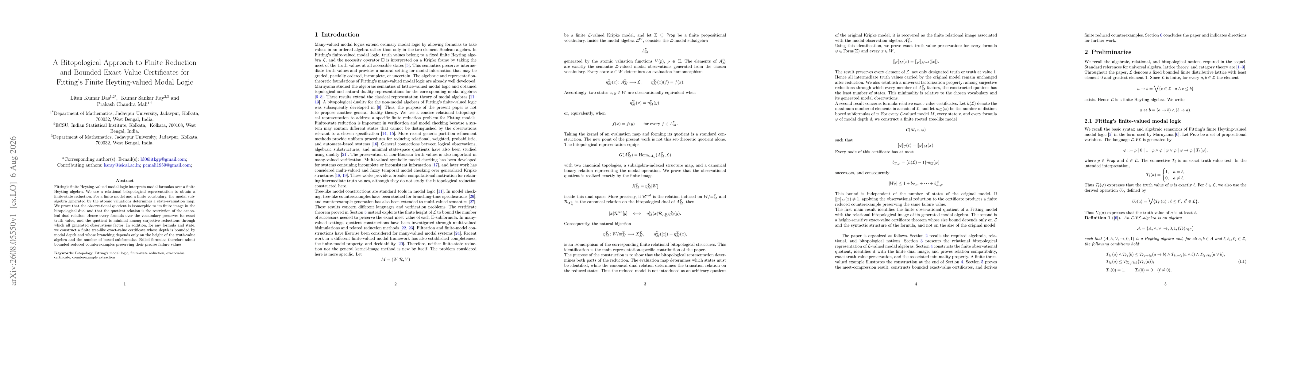 Thumbnail for A Bitopological Approach to Finite Reduction and Bounded Exact-Value Certificates for Fitting's Finite Heyting-valued Modal Logic