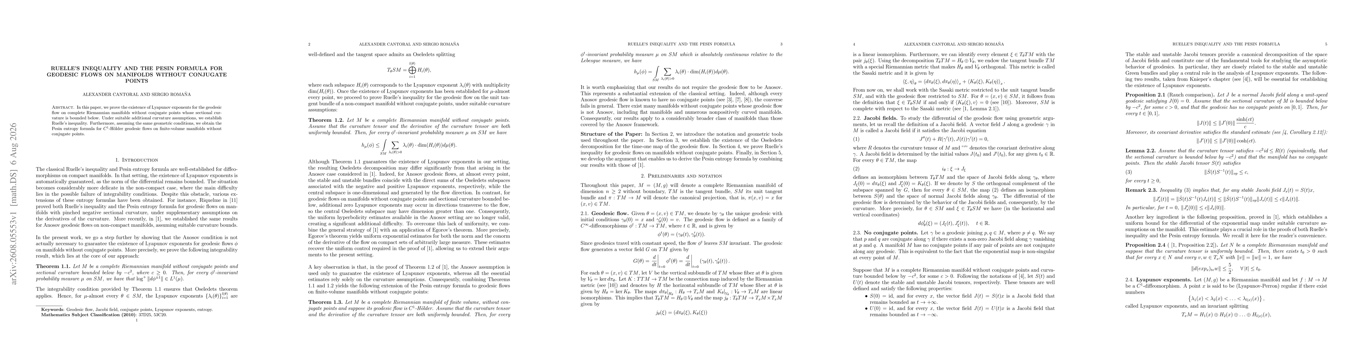 Thumbnail for Ruelle's inequality and the Pesin formula for geodesic flows on manifolds without conjugate points