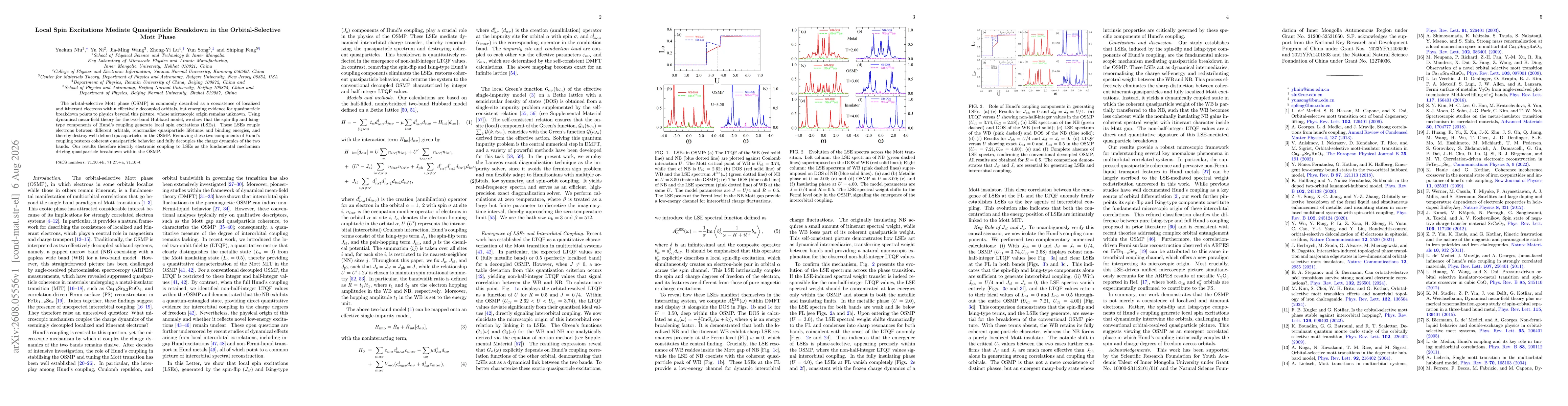 Thumbnail for Local Spin Excitations Mediate Quasiparticle Breakdown in the Orbital-Selective Mott Phase