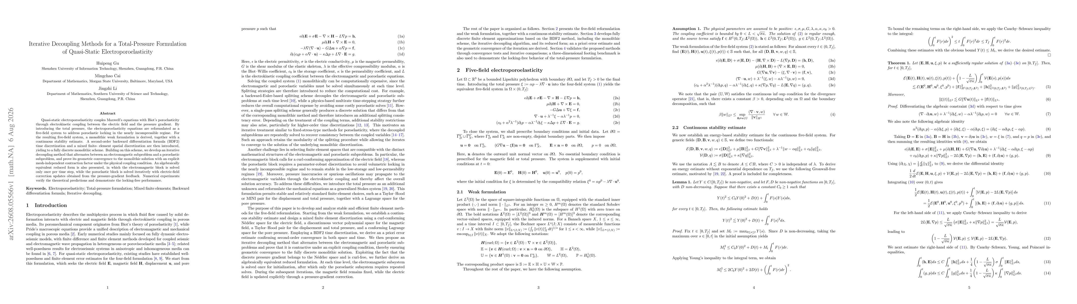 Thumbnail for Iterative Decoupling Methods for a Total-Pressure Formulation of Quasi-Static Electroporoelasticity