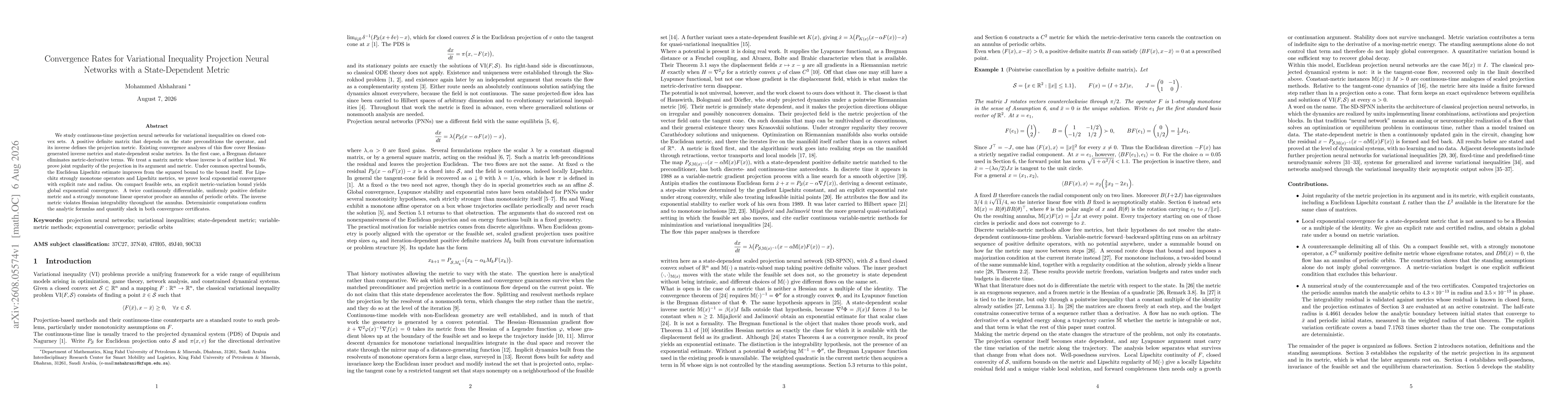 Thumbnail for Convergence Rates for Variational Inequality Projection Neural Networks with a State-Dependent Metric