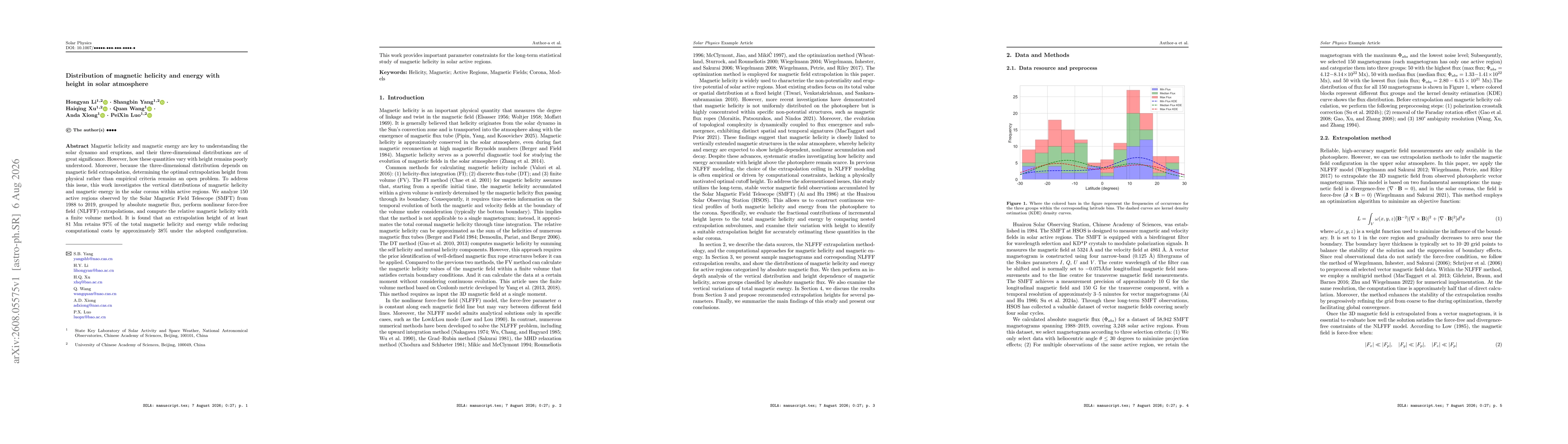 Thumbnail for Distribution of magnetic helicity and energy with height in solar atmosphere