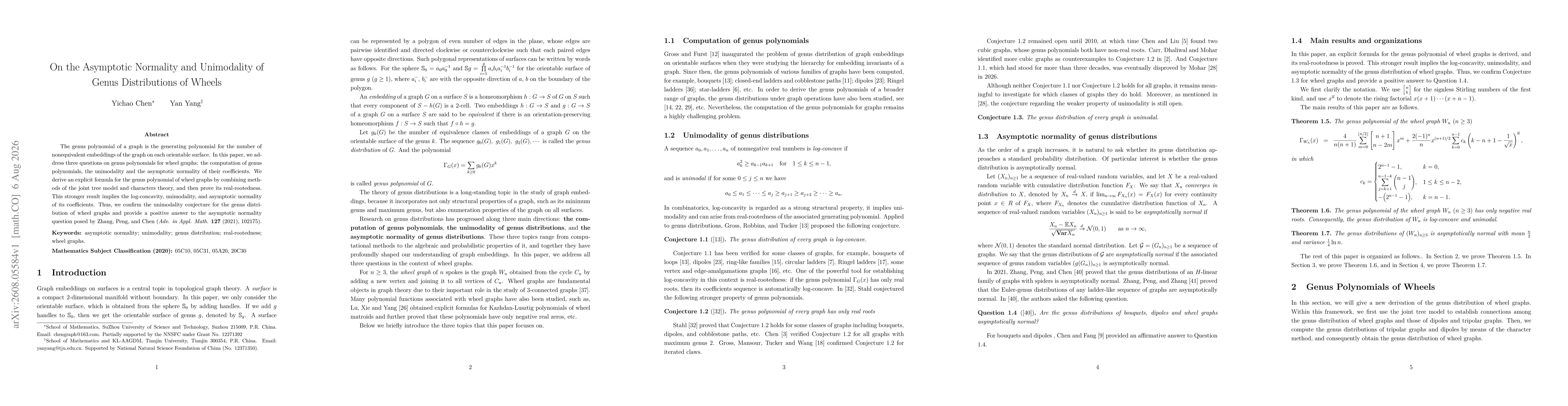 Thumbnail for On the Asymptotic Normality and Unimodality of Genus Distributions of Wheels