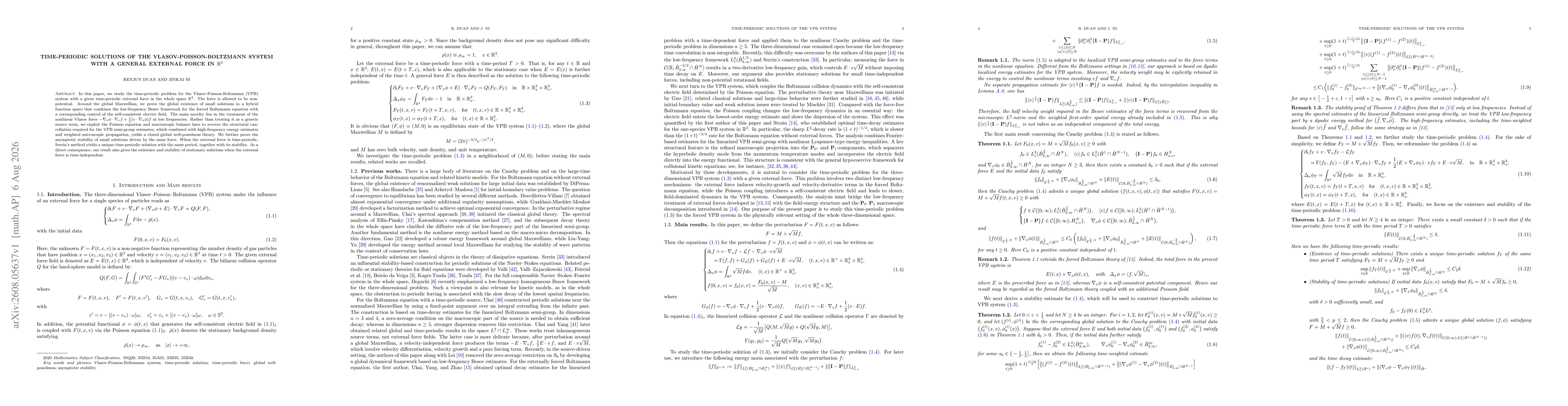Thumbnail for Time-periodic solutions of the Vlasov-Poisson-Boltzmann system with a general external force in $\mathbb{R}^3$