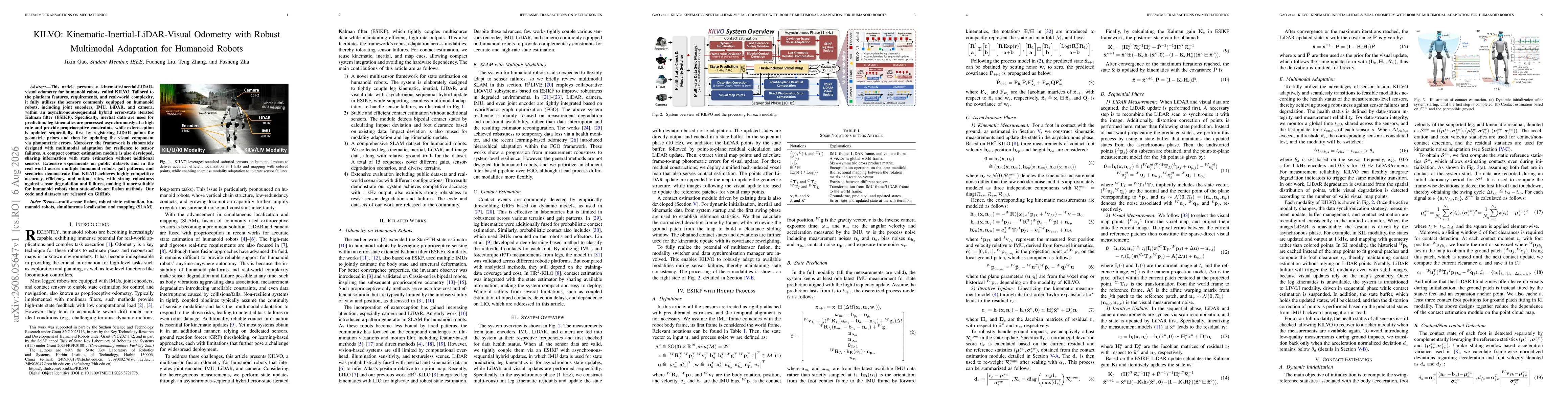 Thumbnail for KILVO: Kinematic-Inertial-LiDAR-Visual Odometry with Robust Multimodal Adaptation for Humanoid Robots