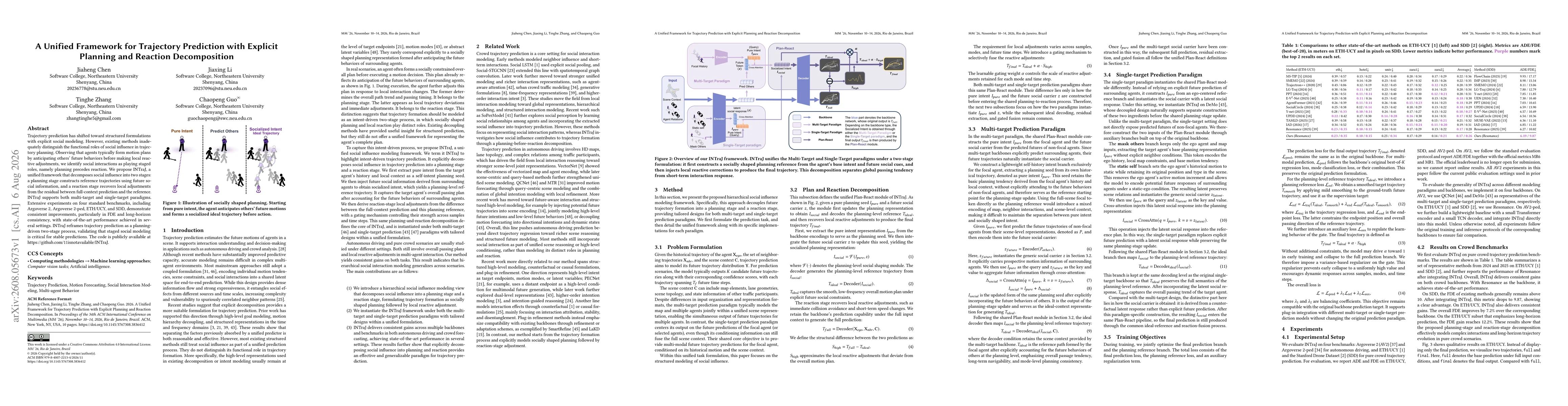 Thumbnail for A Unified Framework for Trajectory Prediction with Explicit Planning and Reaction Decomposition