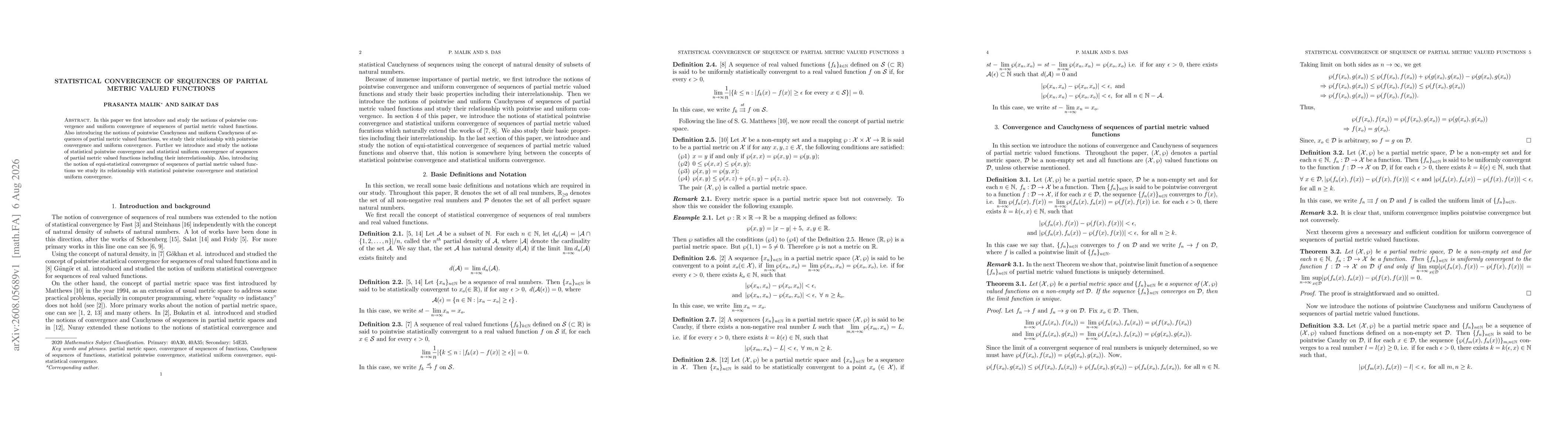Thumbnail for Statistical convergence of sequences of partial metric valued functions