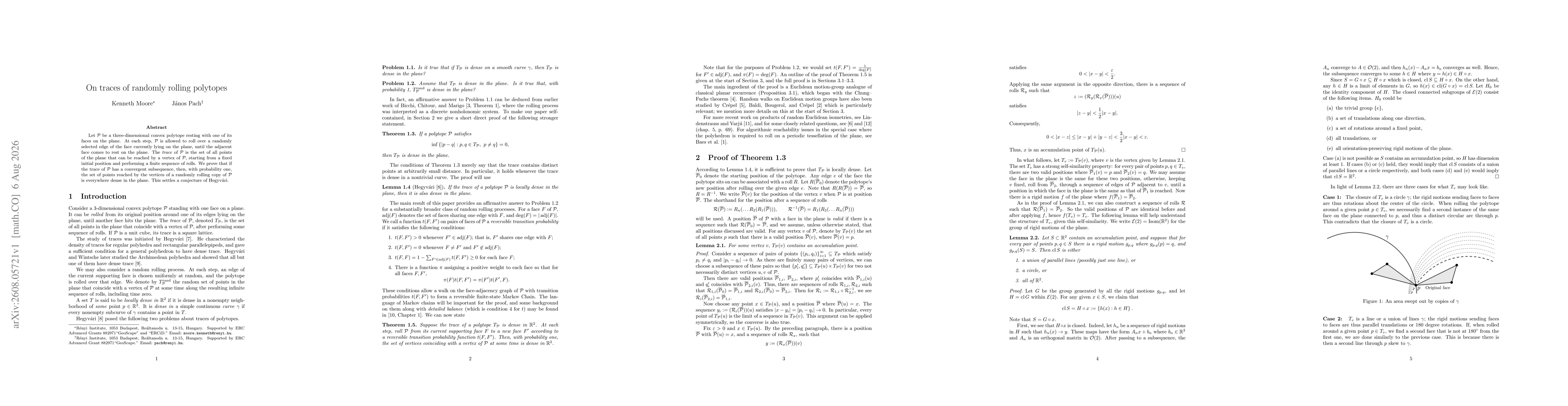 Thumbnail for On traces of randomly rolling polytopes