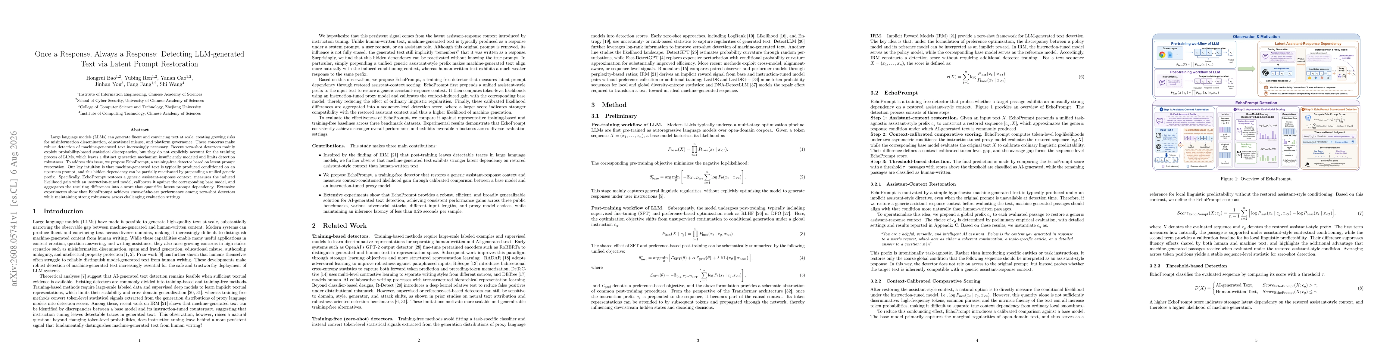 Thumbnail for Once a Response, Always a Response: Detecting LLM-generated Text via Latent Prompt Restoration