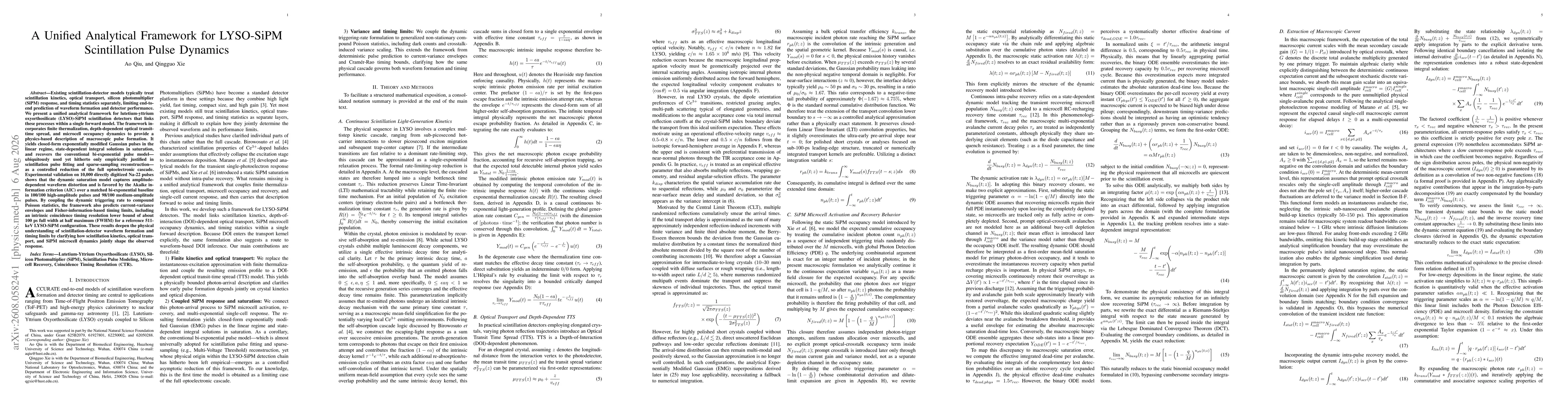 Thumbnail for A Unified Analytical Framework for LYSO-SiPM Scintillation Pulse Dynamics