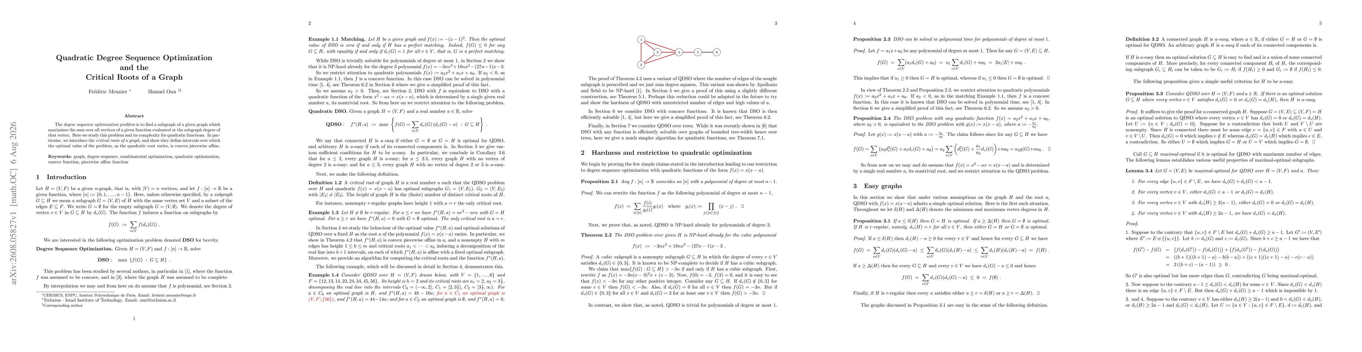 Thumbnail for Quadratic Degree Sequence Optimization and the Critical Roots of a Graph