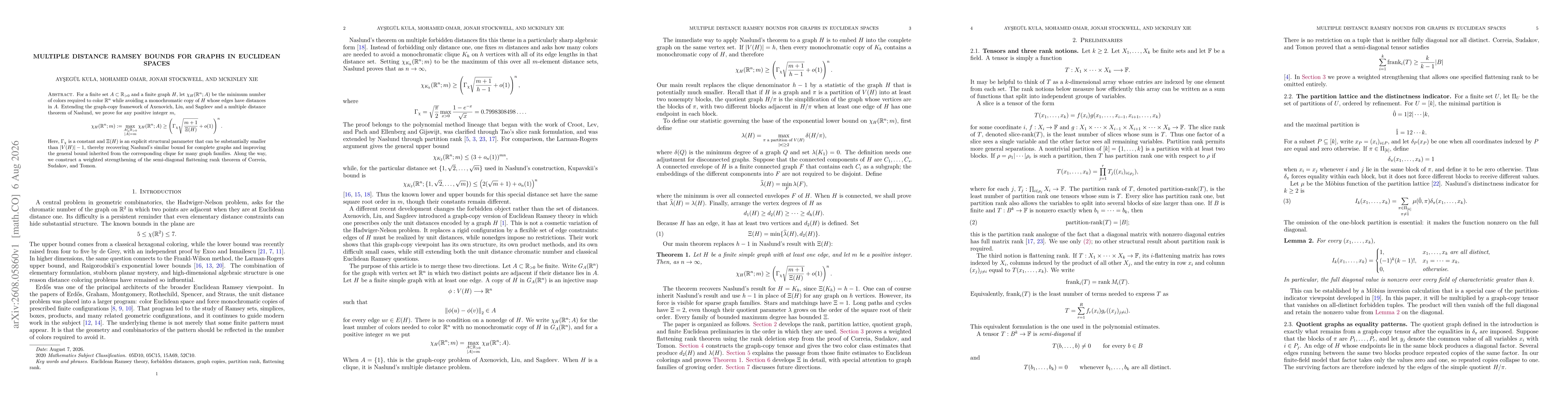 Thumbnail for Multiple Distance Ramsey Bounds For Graphs in Euclidean Spaces