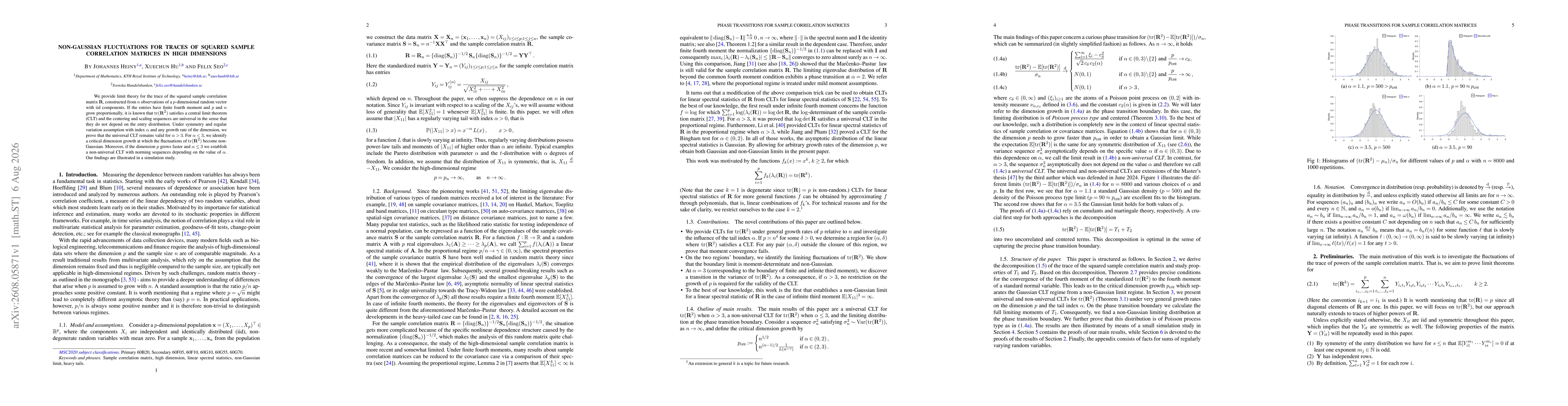 Thumbnail for Non-Gaussian fluctuations for traces of squared sample correlation matrices in high dimensions