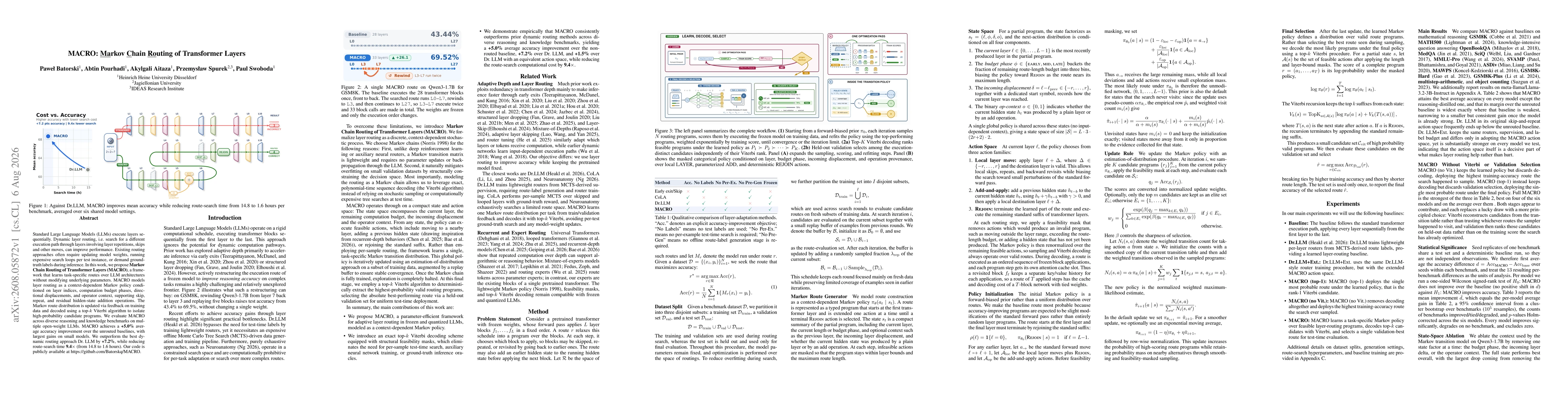 Thumbnail for MACRO: Markov Chain Routing of Transformer Layers