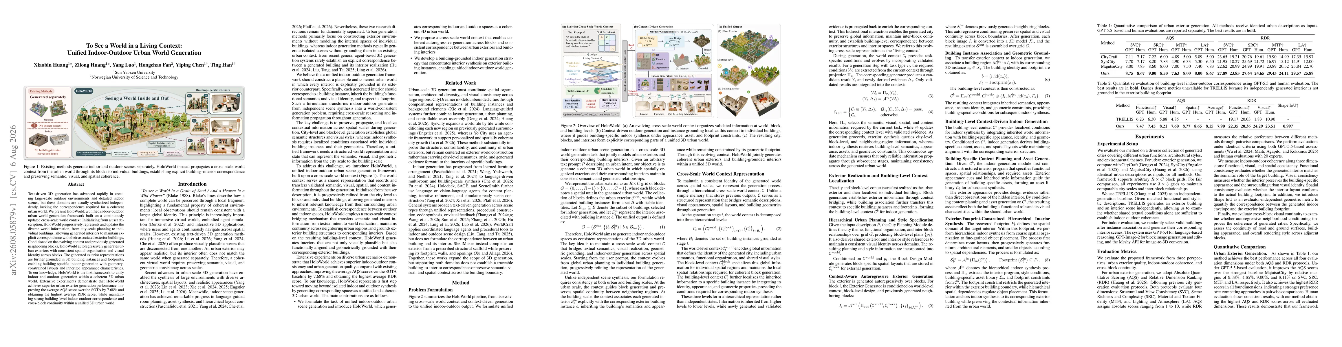 Thumbnail for To See a World in a Living Context: Unified Indoor-Outdoor Urban World Generation