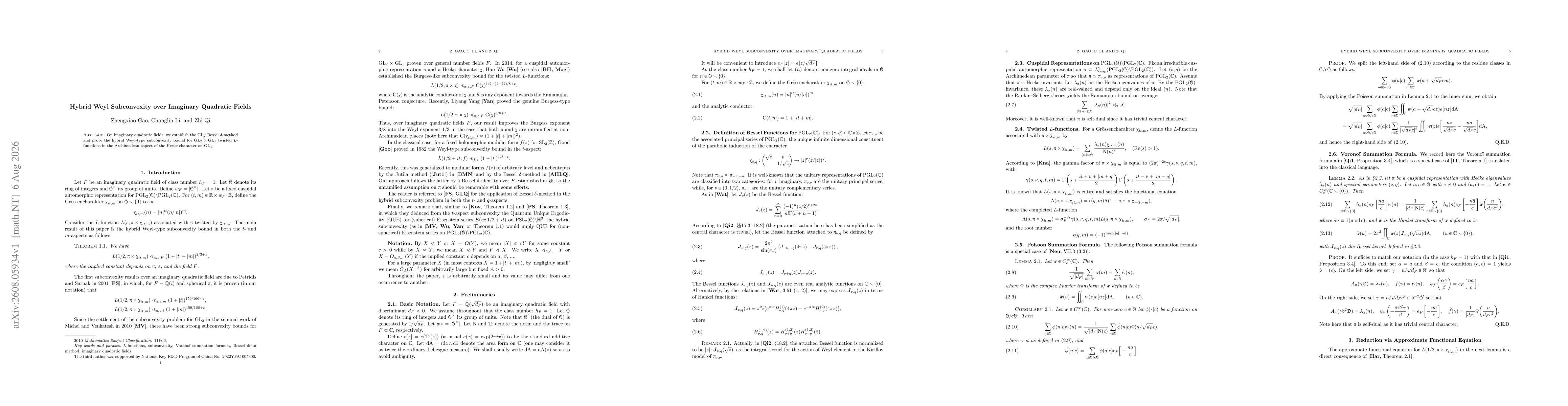 Thumbnail for Hybrid Weyl Subconvexity over Imaginary Quadratic Fields