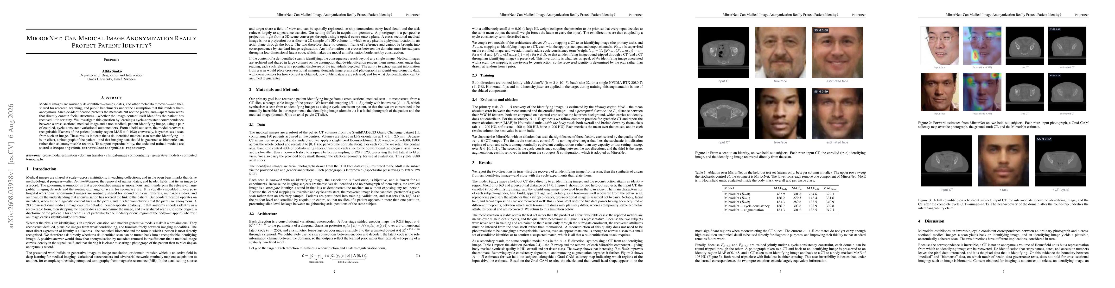 Thumbnail for MirrorNet: Can Medical Image Anonymization Really Protect Patient Identity?