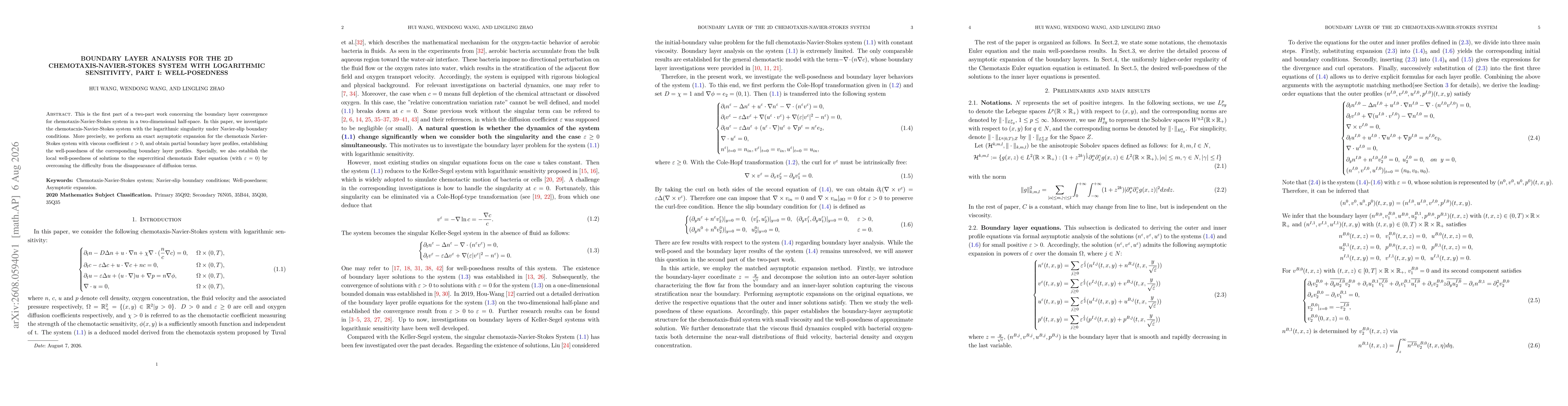 Thumbnail for Boundary layer analysis for the 2D chemotaxis-Navier-Stokes system with logarithmic sensitivity, Part I: Well-posedness