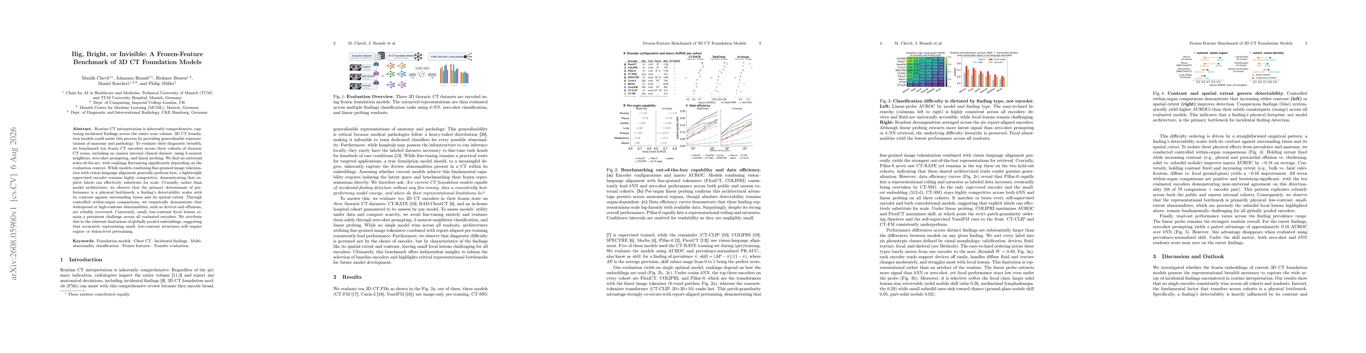 Thumbnail for Big, Bright, or Invisible: A Frozen-Feature Benchmark of 3D CT Foundation Models