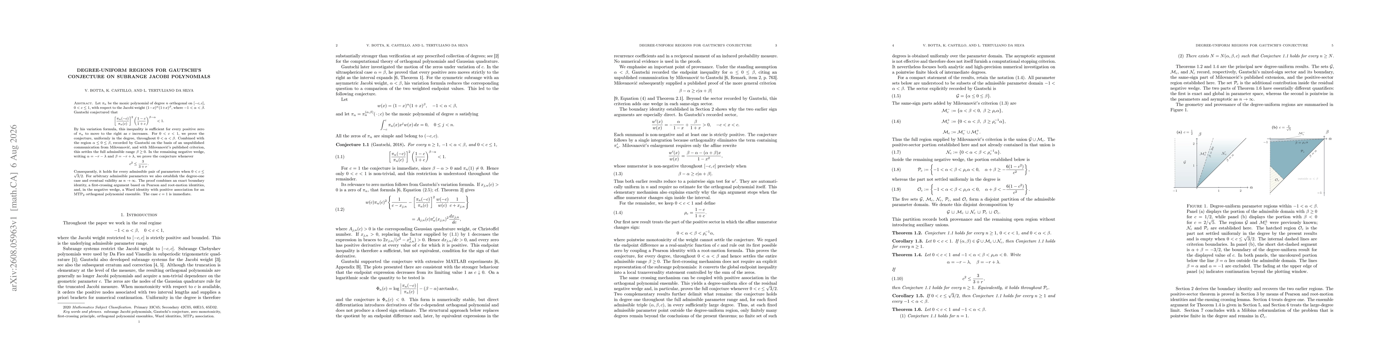 Thumbnail for Degree-uniform regions for Gautschi's conjecture on subrange Jacobi polynomials