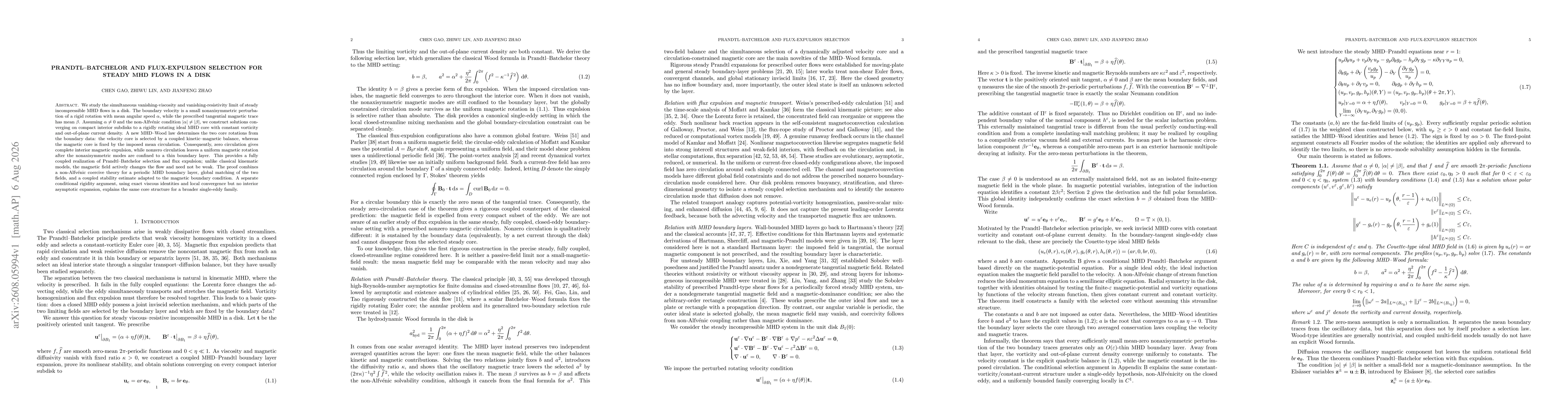 Thumbnail for Prandtl--Batchelor and flux-expulsion selection for steady MHD flows in a disk