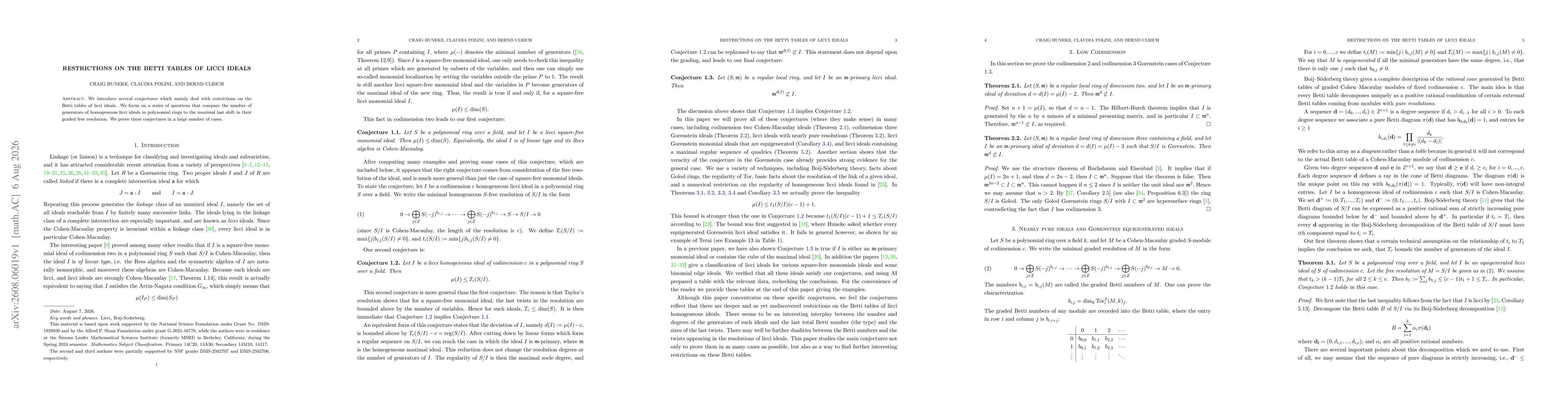 Thumbnail for Restrictions on the Betti tables of licci ideals