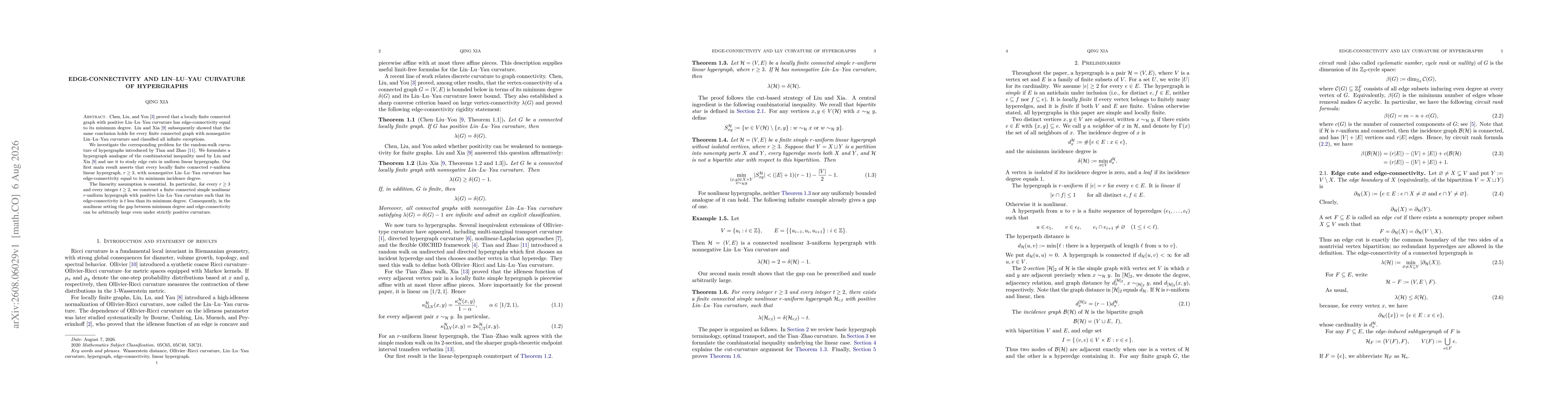 Thumbnail for Edge-connectivity and LLY curvature of hypergraphs