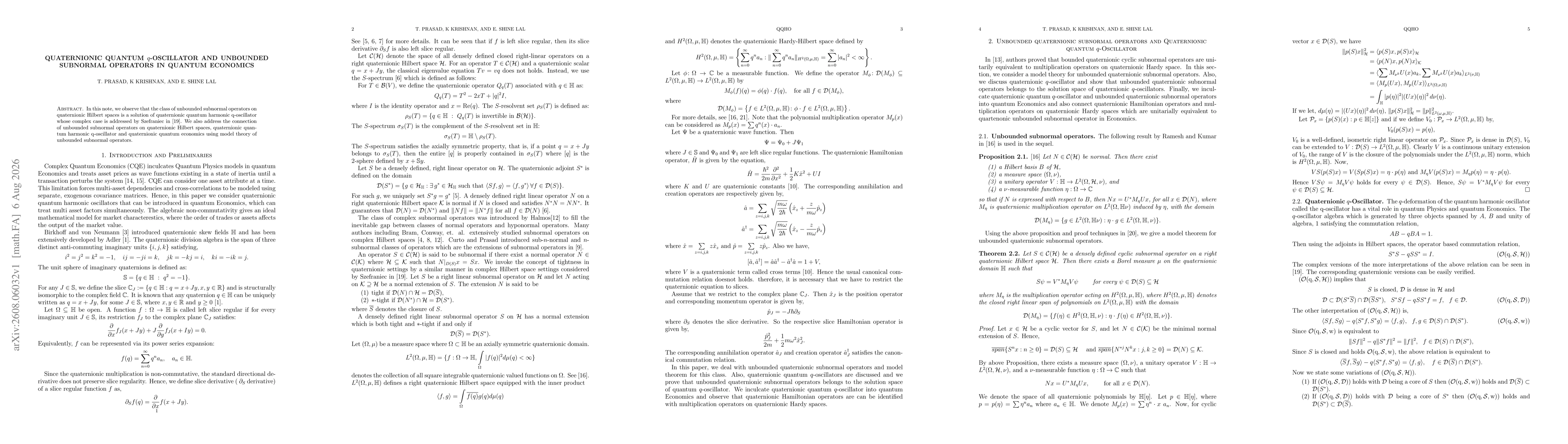 Thumbnail for Quaternionic Quantum q-Oscillator And Unbounded Subnormal Operators In Quantum Economics