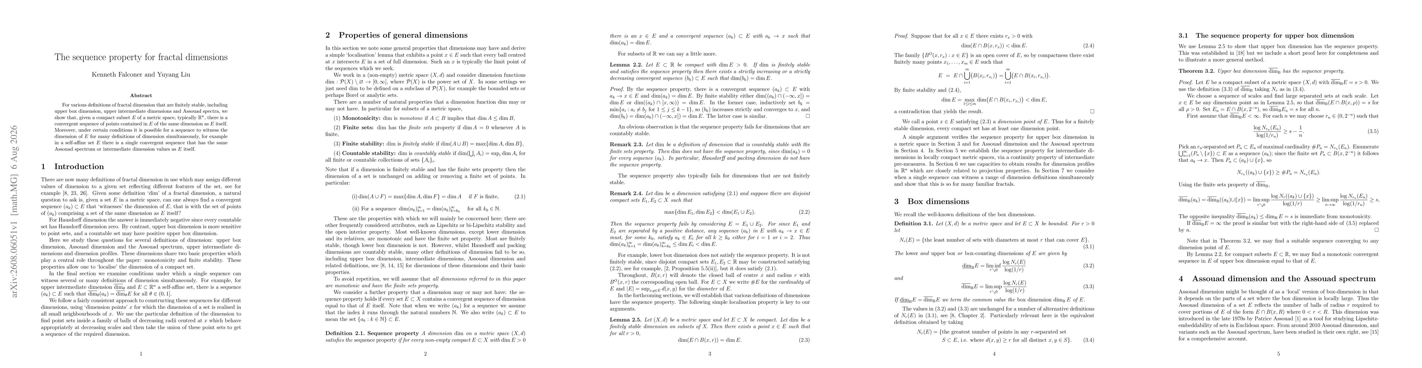 Thumbnail for The sequence property for fractal dimensions