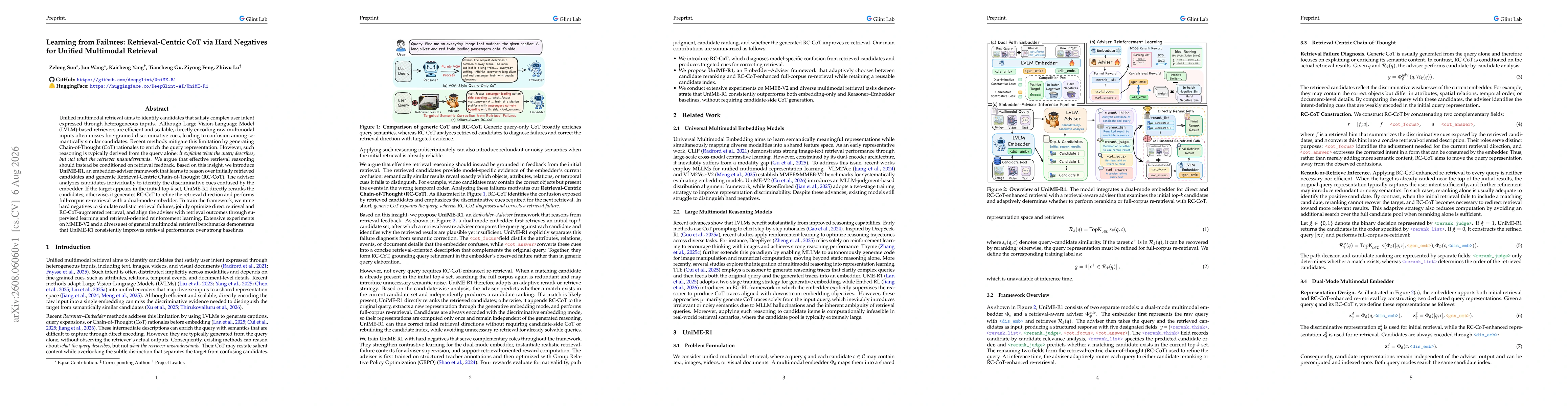 Thumbnail for Learning from Failures: Retrieval-Centric CoT via Hard Negatives for Unified Multimodal Retrieval