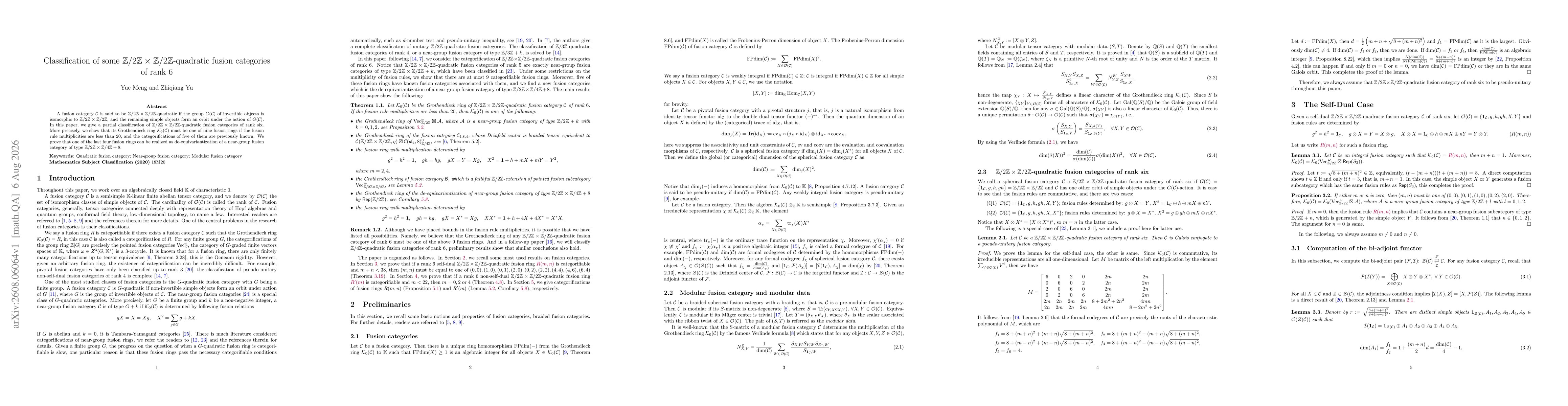 Thumbnail for Classification of some $\mathbb{Z}/2\mathbb{Z}\times \mathbb{Z}/2\mathbb{Z}$-quadratic fusion categories of rank 6