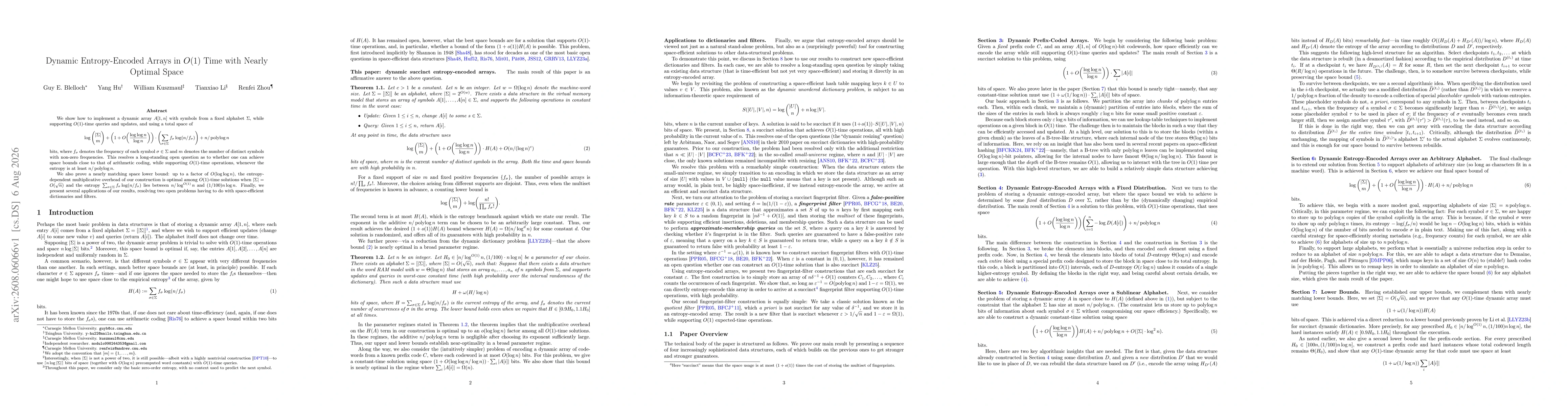 Thumbnail for Dynamic Entropy-Encoded Arrays in O(1) Time with Nearly Optimal Space