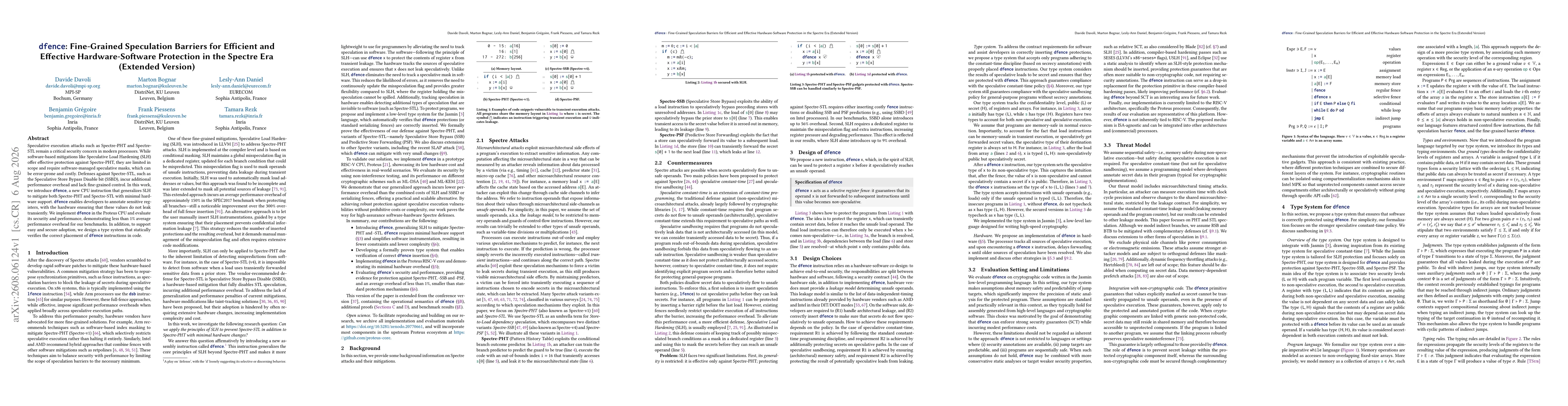 Thumbnail for dfence: Fine-Grained Speculation Barriers for Efficient and Effective Hardware-Software Protection in the Spectre Era (Extended Version)