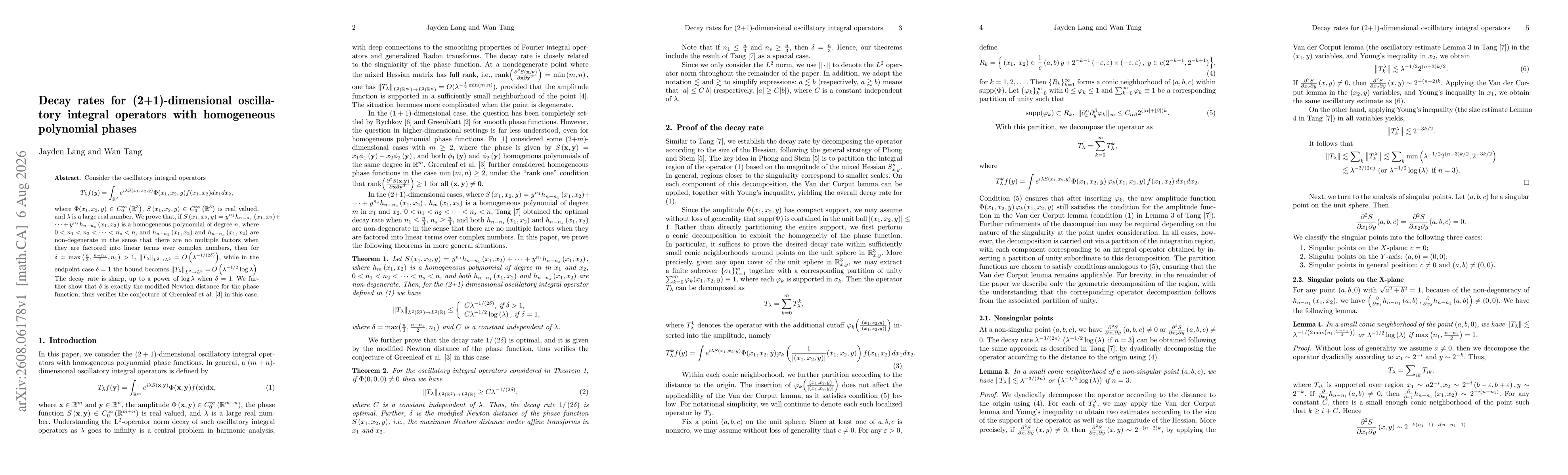 Thumbnail for Decay rates for (2+1)-dimensional oscillatory integral operators with homogeneous polynomial phases