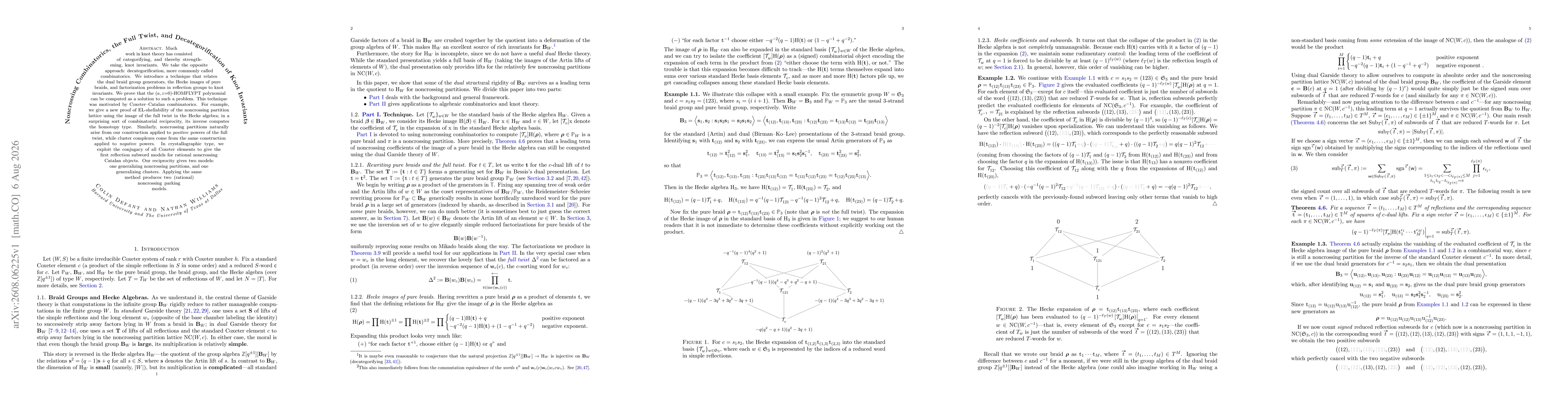 Thumbnail for Noncrossing Combinatorics, the Full Twist, and Decategorification of Knot Invariants