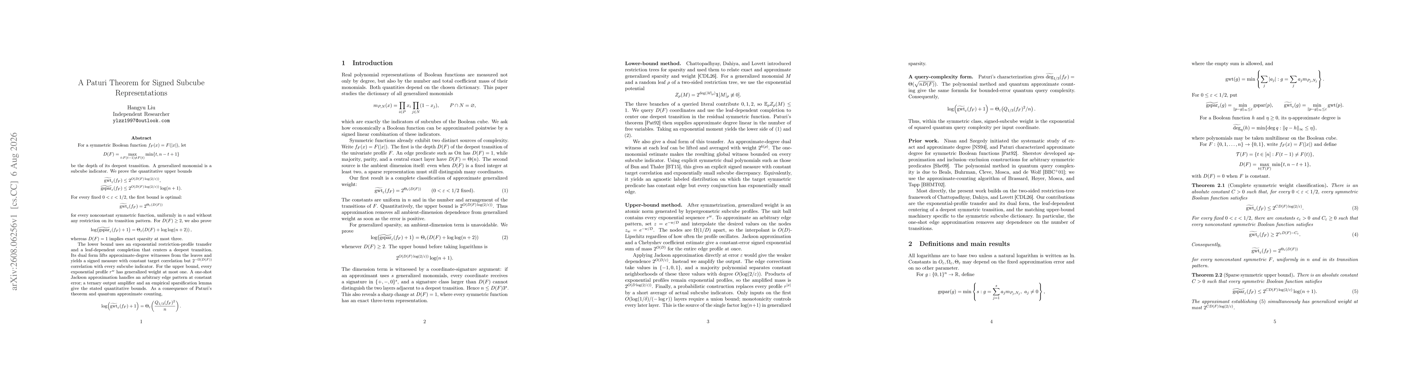 Thumbnail for A Paturi Theorem for Signed Subcube Representations