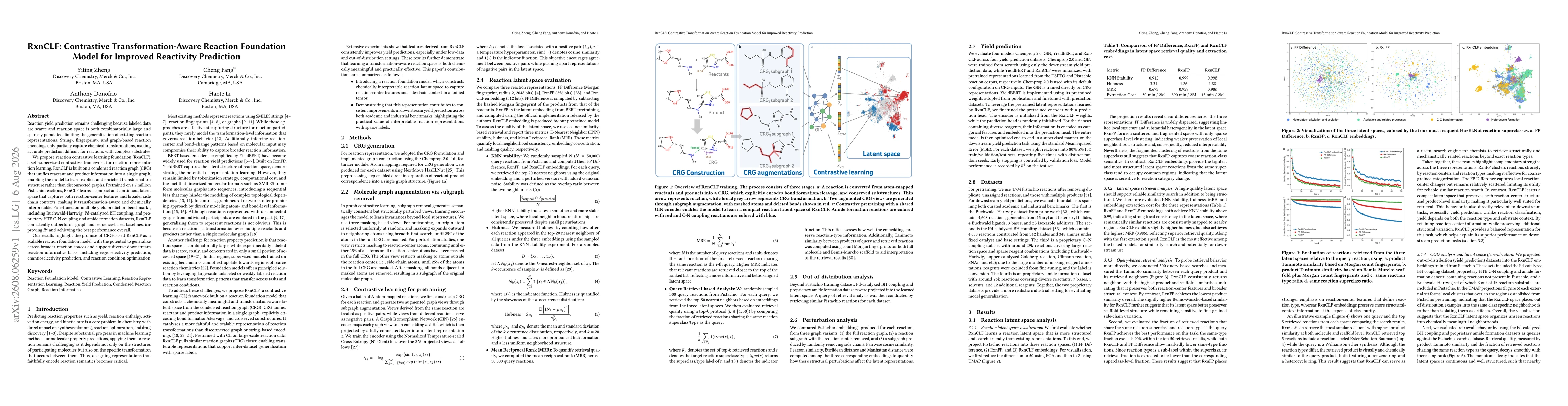 Thumbnail for RxnCLF: Contrastive Transformation-Aware Reaction Foundation Model for Improved Reactivity Prediction