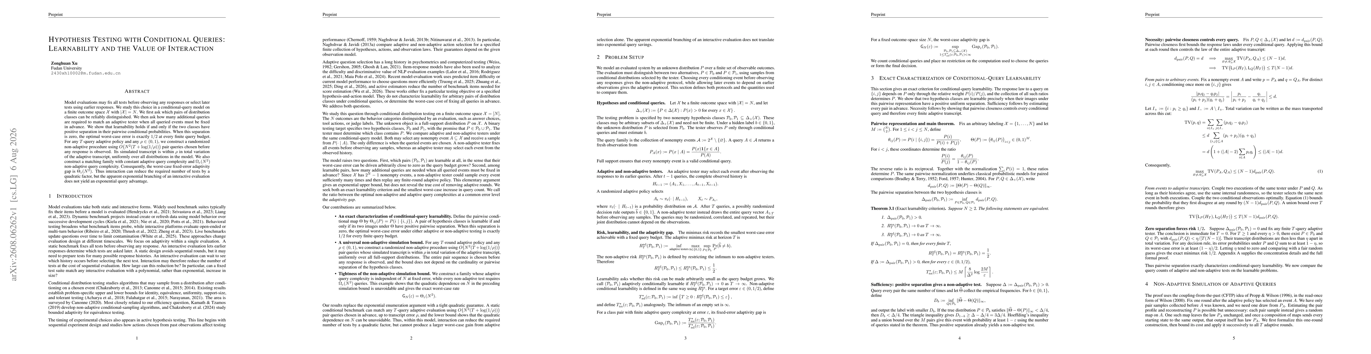 Thumbnail for Hypothesis Testing with Conditional Queries: Learnability and the Value of Interaction